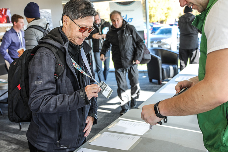 Journalist Sammy Chan of Markham, Ont. signing in at the 2018 TestFest Event, where AJAC members spend a few days to evaluate contenders for Canadian Car and Utility Vehicle of the Year Awards