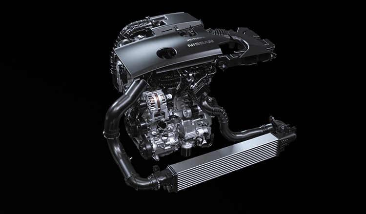 Nissan's VC-Turbo engine on a black background