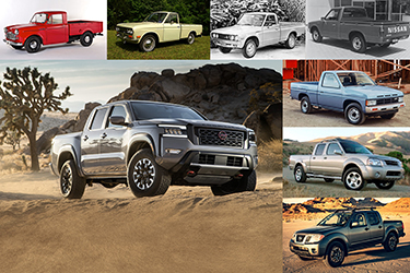 collage of frontier trucks through the years