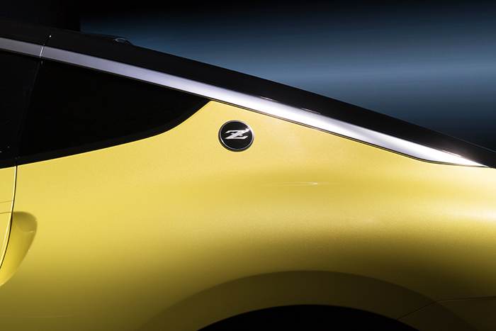 A zoomed in image of the Nissan Z emblem