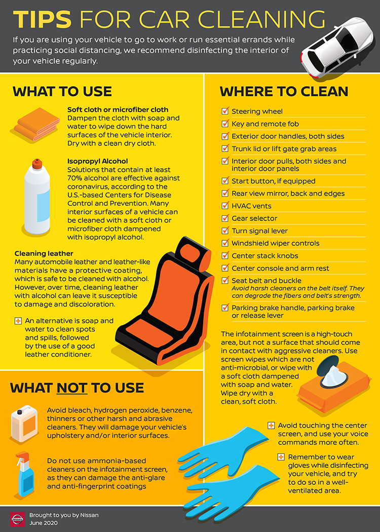 pamphlet showing various tips for cleaning and disinfecting your car