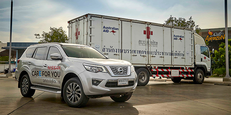 Nissan vehicles used by the Red Cross in Thailand