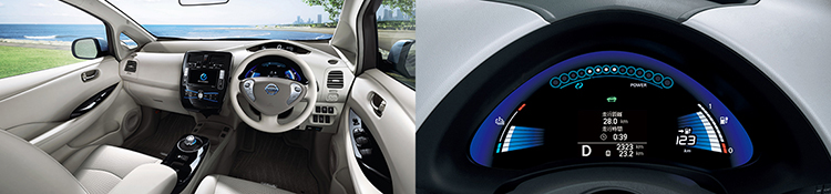 Two images of the inside of a Nissan LEAF